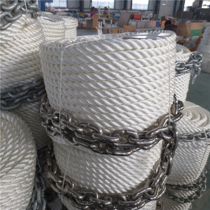 3 strand 1/2*200ft anchor line with chain mooring boat rope