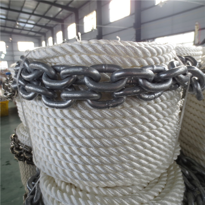 3 strand nylon anchor line with chain boat line