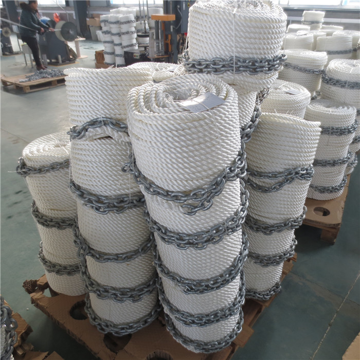 3 strand nylon anchor line with chain boat line