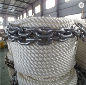 Top quality anchor line with chain with 3/8inch*50feet and 3 strand twisted